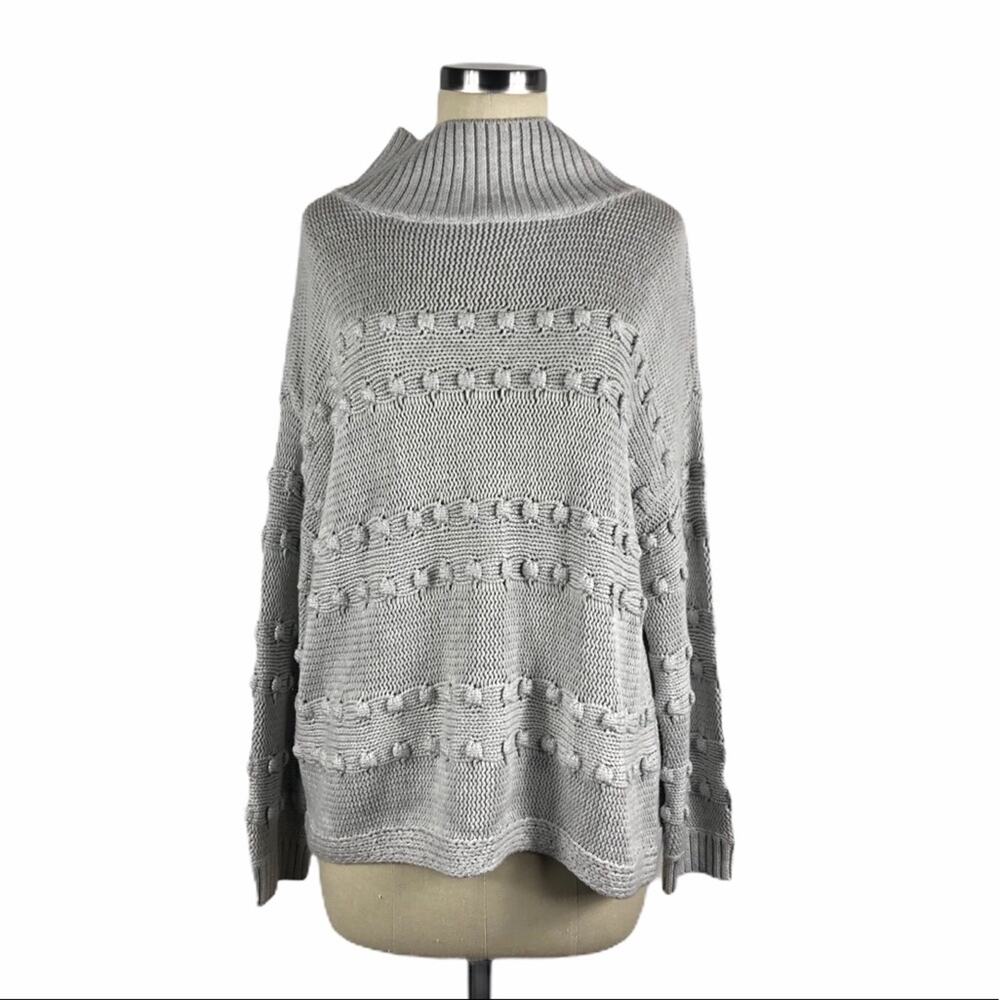 NIC + ZOE Gray Pom Mock Neck Sweater XL NWT